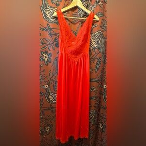 Vintage Miss Elaine Red Lace Trim Slip Nightgown